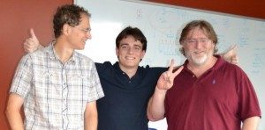 (left to right) Michael Abrash, Palmer Luckey, Gabe Newell