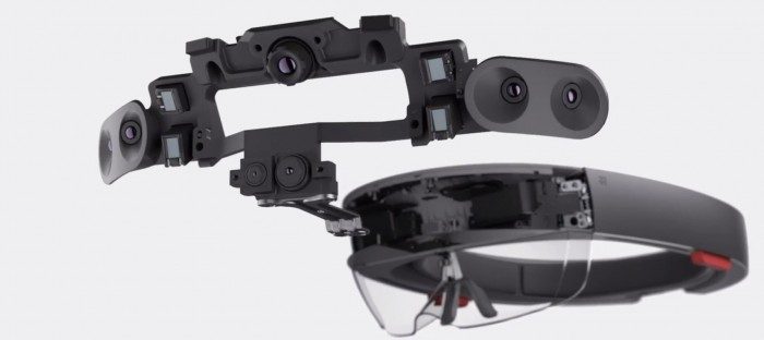 HoloLens Sensor/Camera Cluster. I'm counting 11 lenses and sensors(!)
