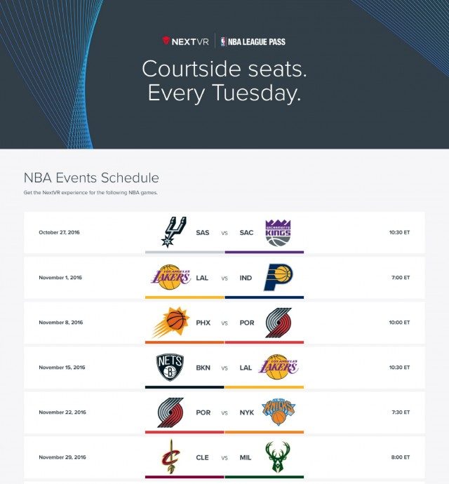 NextVR to Broadcast Over 20 Live NBA Games This Season, Coverage Starts