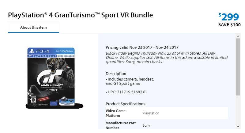  PlayStation VR Bundle (3 Items)- Gran Turismo Sport