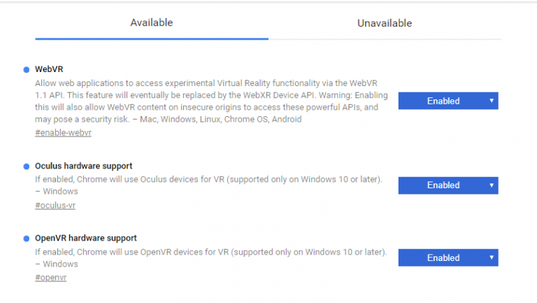 Как включить webvr chrome