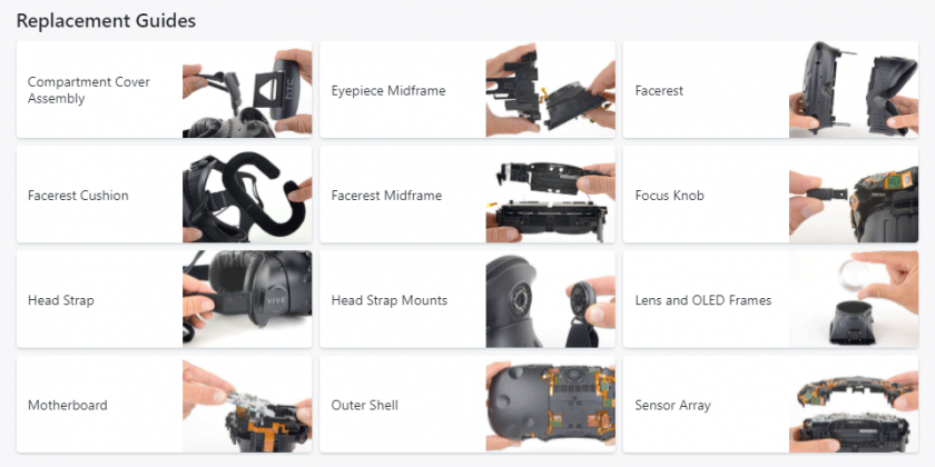 HTC and iFixit Offer Parts & DIY Repair Guides for Older Vive Headsets