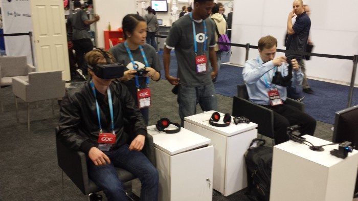 Two of the many stations at the Oculus booth.