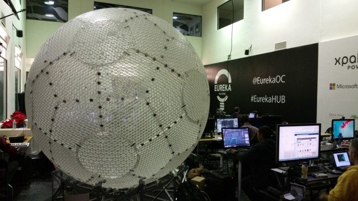 The 10ft Virtusphere sits in place as VR developers hack the night away. 
